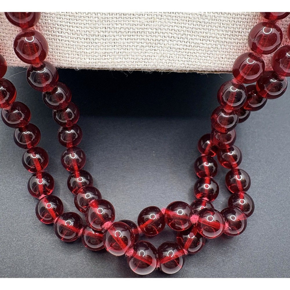 Vintage Joan Rivers Double Stranded Red Glass Beads Knotted Necklace 32" - Picture 3 of 7